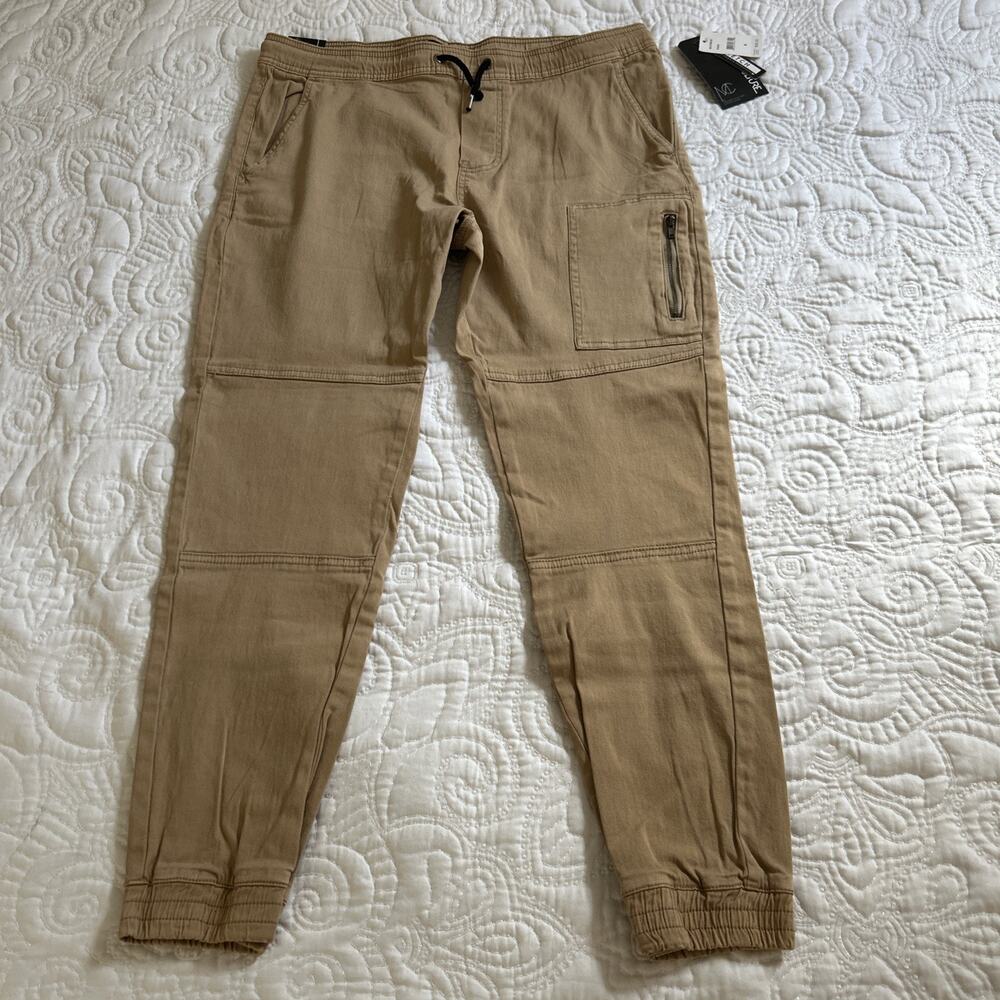 Modern Culture Jogger Pants Mens Medium Khahi Tan Stretch Moto Tapered Fit